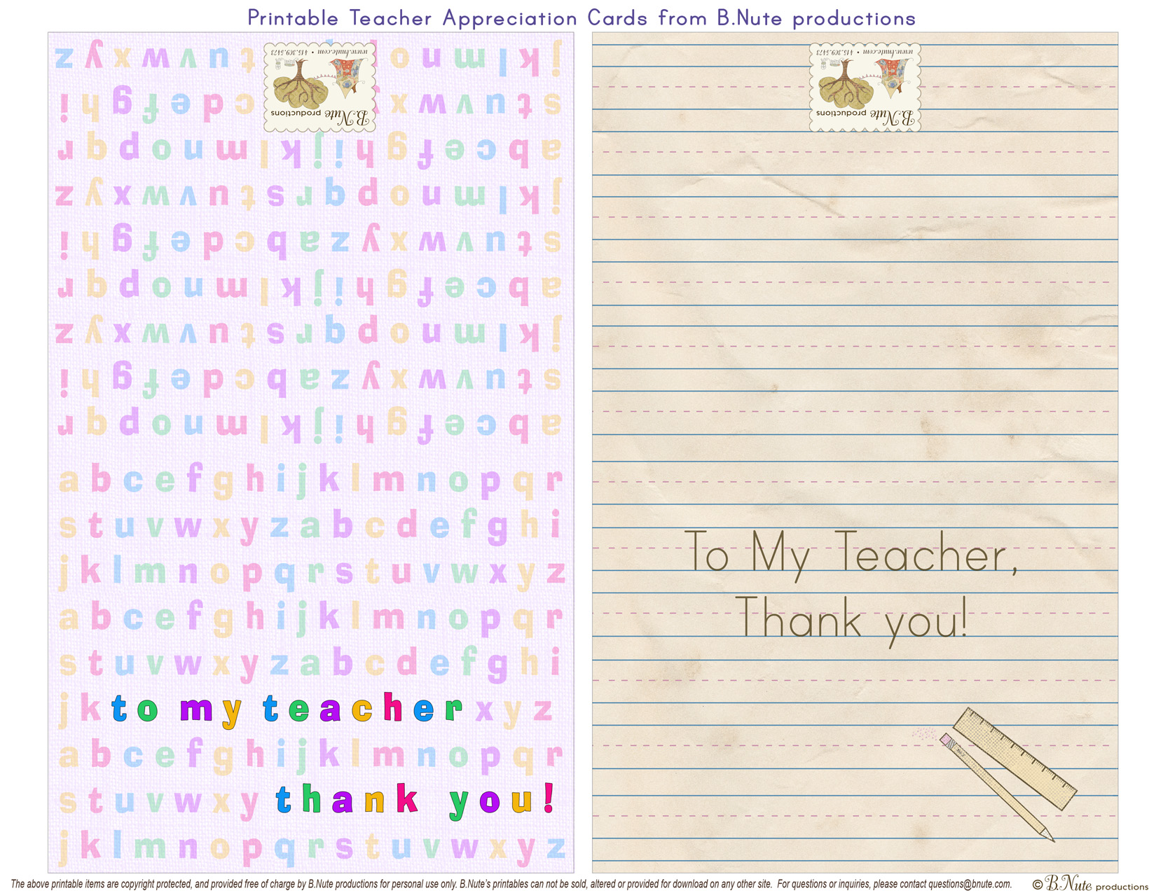bnute productions: Free Printable Teacher Appreciation Cards