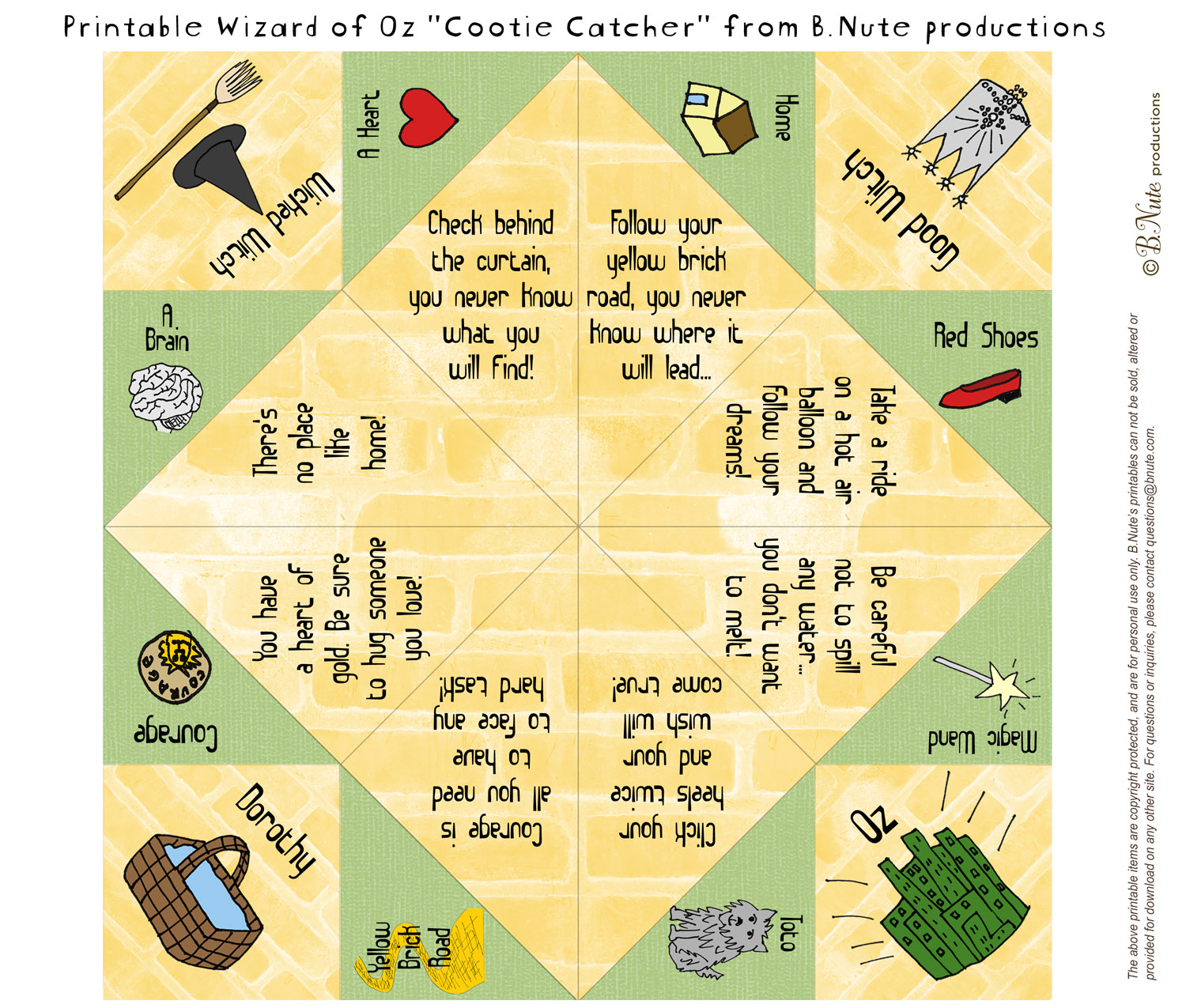 Bnute Productions Free Printable Wizard Of Oz Cootie Catcher Fortune