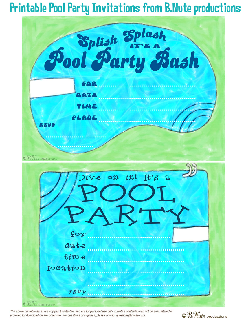 Printable Pool Party Invitations 1